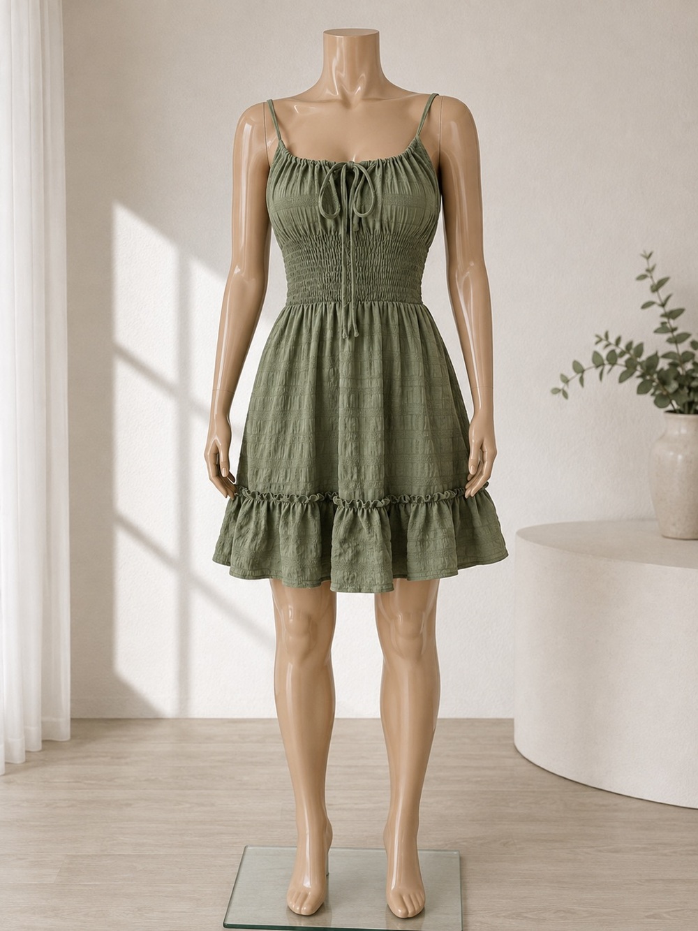🆕 BRAND NEW Olive Green Smocked Sundress-Small-